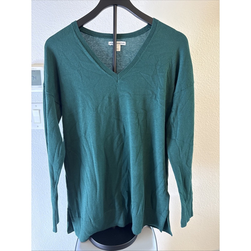 Amazon Essentials Women's Lightweight V-Neck Sweater Green Size Large